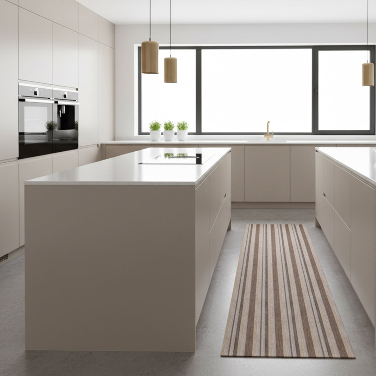 Tappeto antiscivolo fantasia righe beige