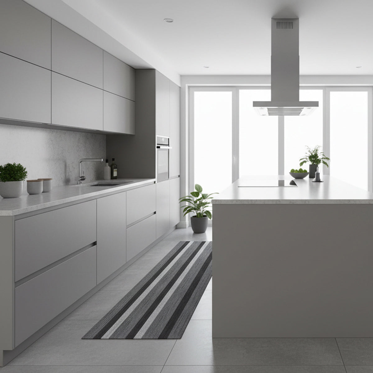 Tappeto antiscivolo fantasia righe grigio