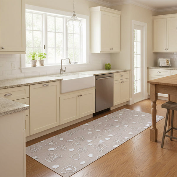 Tappeto antiscivolo fantasia cuori beige