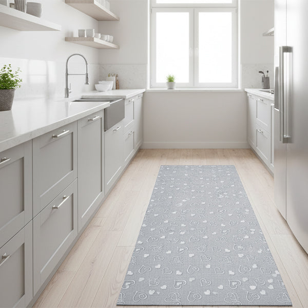 Tappeto antiscivolo fantasia cuori grigio