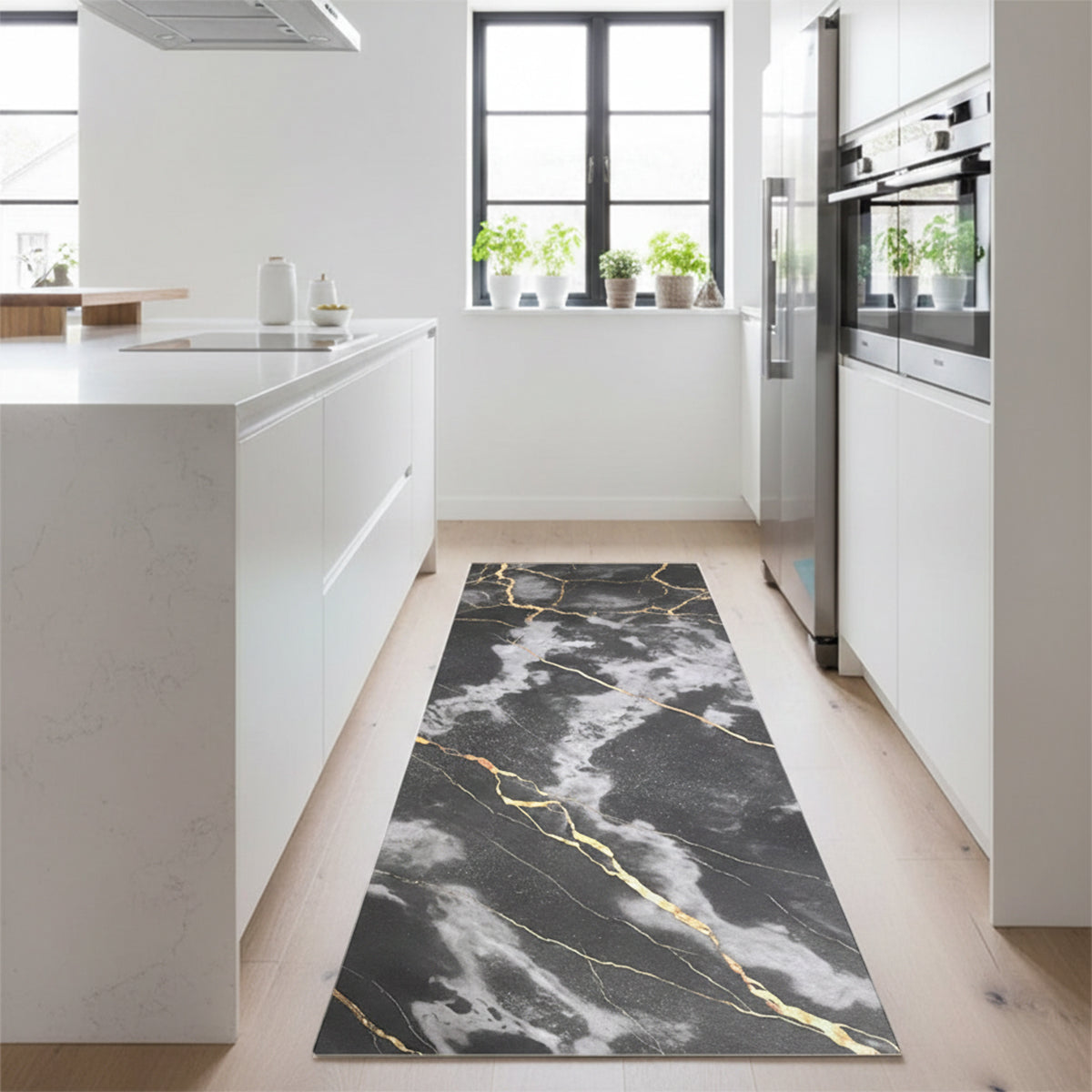 Tappeto antiscivolo fantasia marmo nero