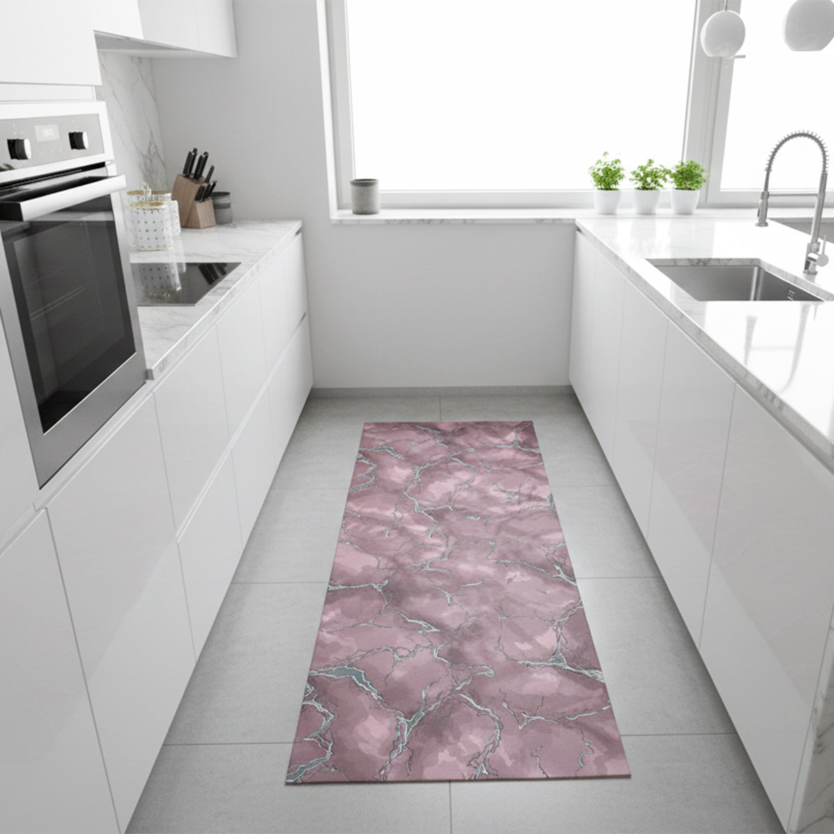 Tappeto antiscivolo fantasia marmo rosa