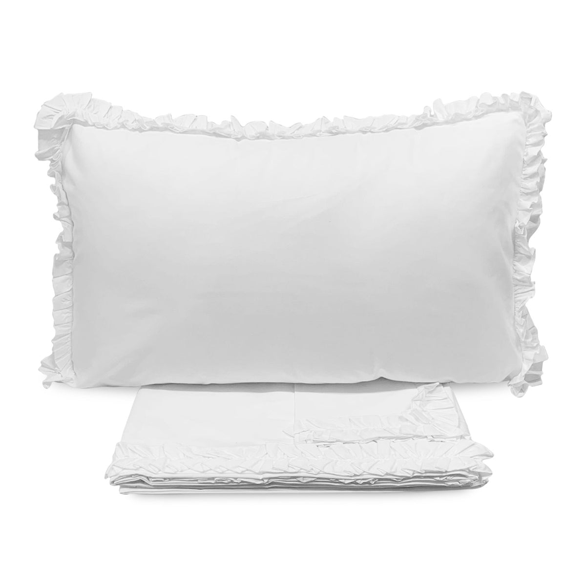 Completo lenzuola in cotone con volant bianco