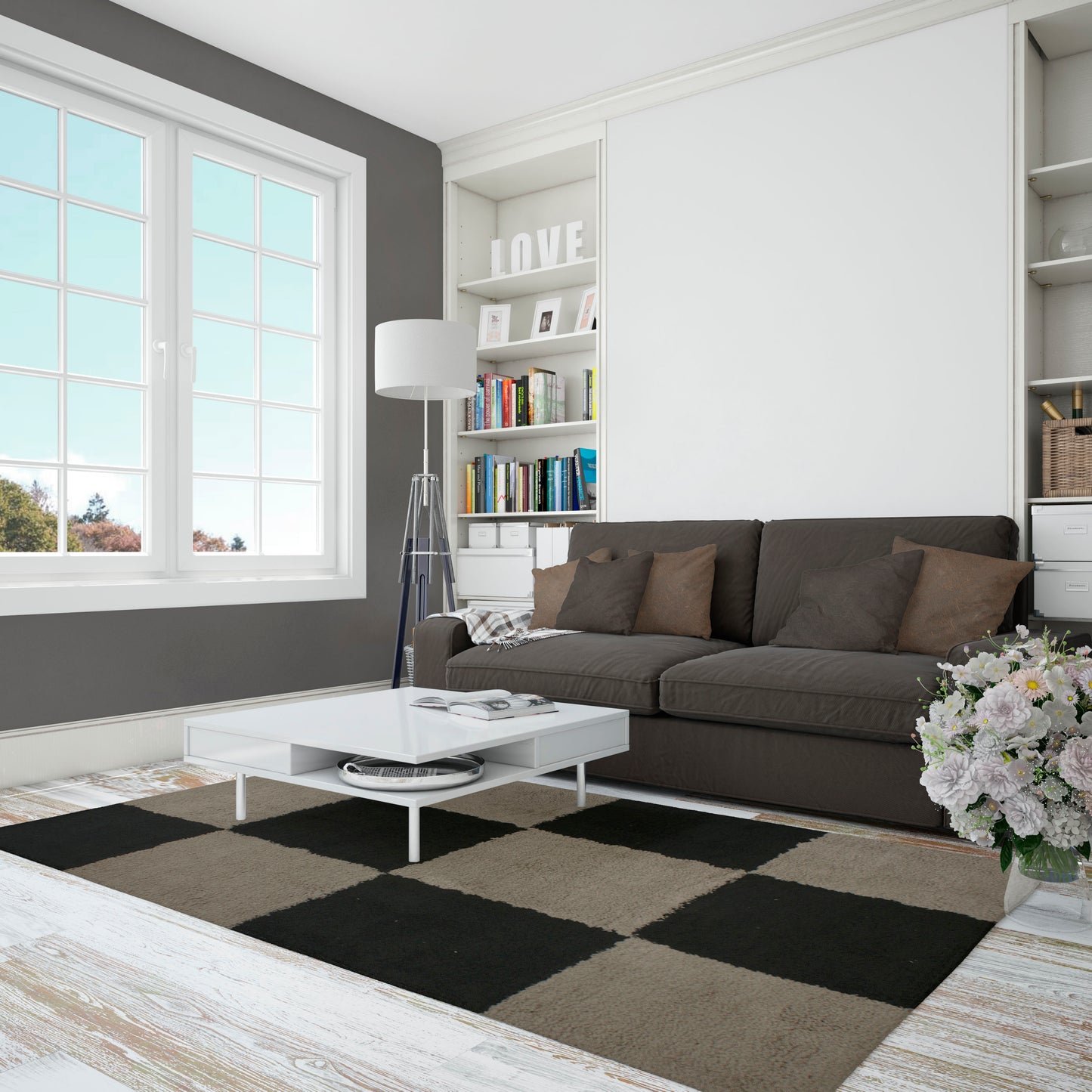 Tappeto quadroni beige e nero