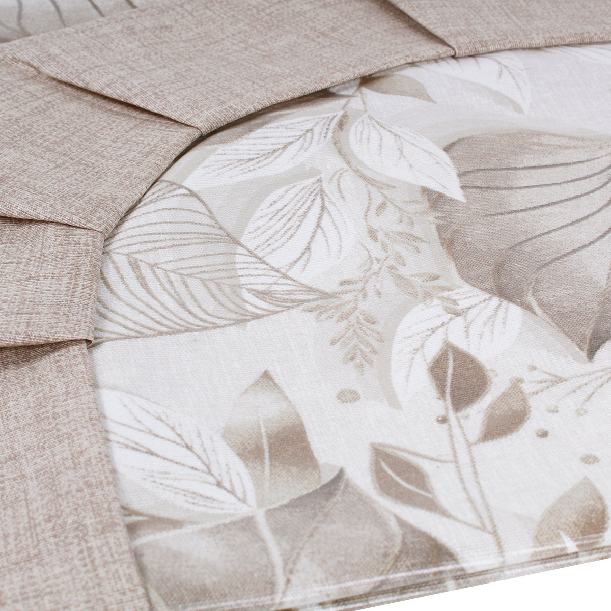 Tovaglia plastificata con riccio fantasia foglie beige - GINEVRA