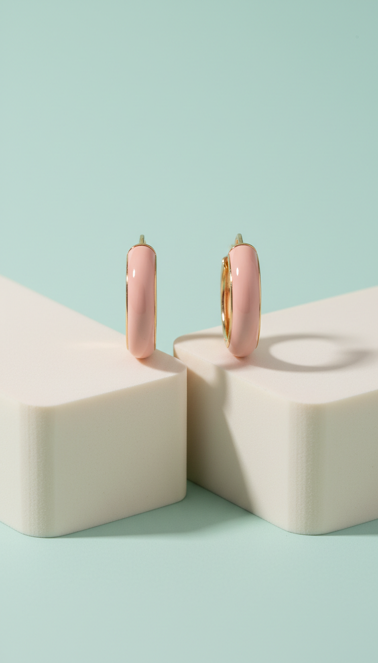 Orecchini a cerchio smalto rosa blush