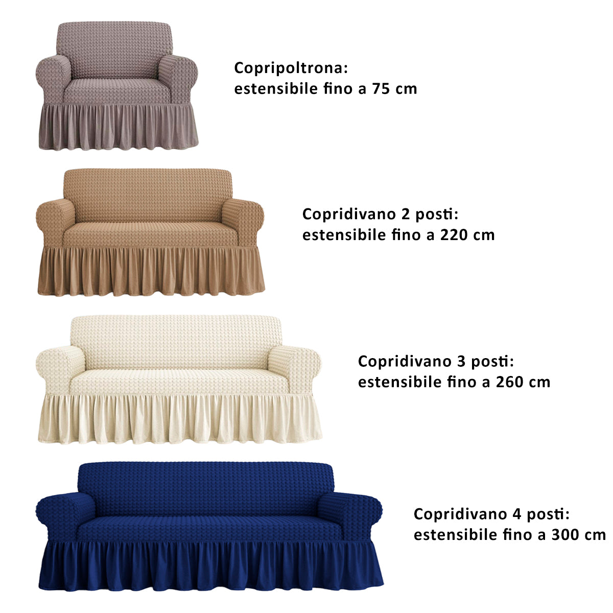 Copridivano elasticizzato con volant e bolle beige