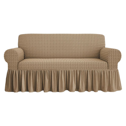 Copridivano elasticizzato con volant e bolle beige