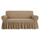 Copridivano elasticizzato con volant e bolle beige