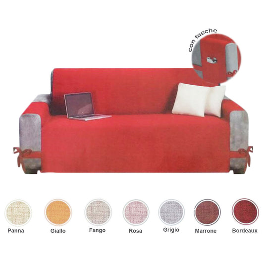 Copridivano con tasche tinta unita