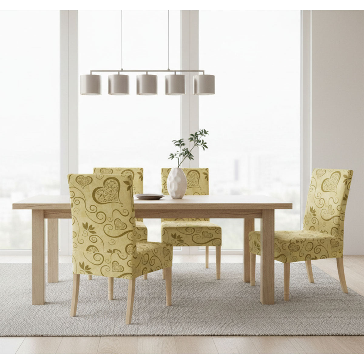 Coprisedie 6 pezzi elasticizzato fantasia cuori beige