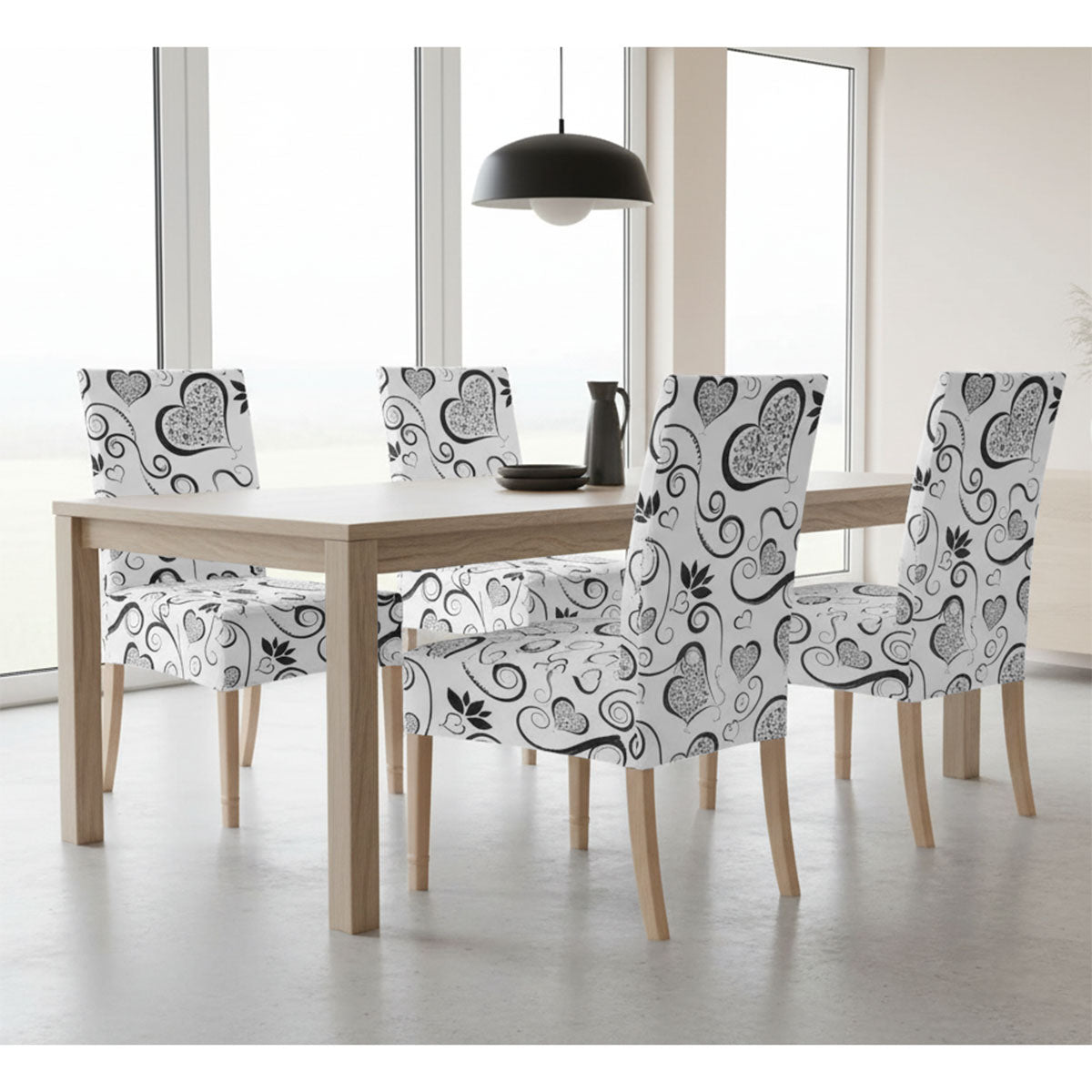 Coprisedie 6 pezzi elasticizzato fantasia cuori bianco