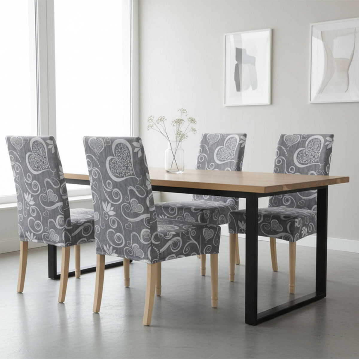 Coprisedie 6 pezzi elasticizzato fantasia cuori grigio