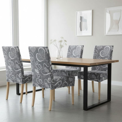 Coprisedie 6 pezzi elasticizzato fantasia cuori grigio