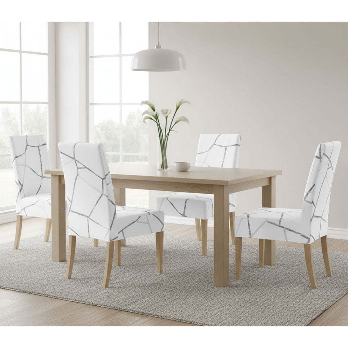 Coprisedie 6 pezzi elasticizzato fantasia marmo bianco