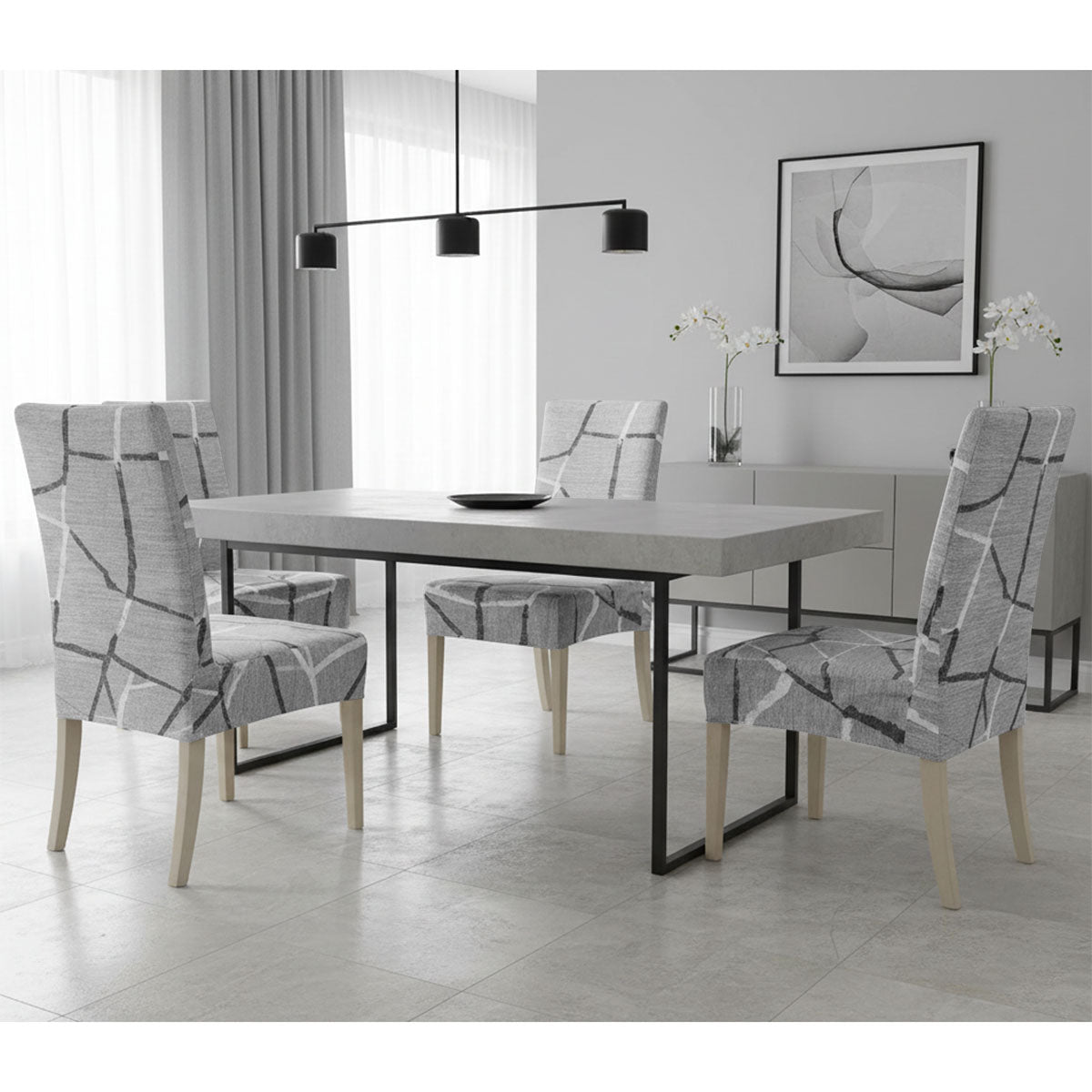 Coprisedie 6 pezzi elasticizzato fantasia marmo grigio