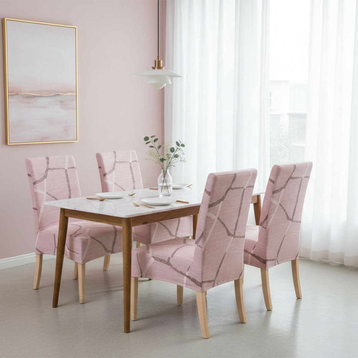 Coprisedie 6 pezzi elasticizzato fantasia marmo rosa