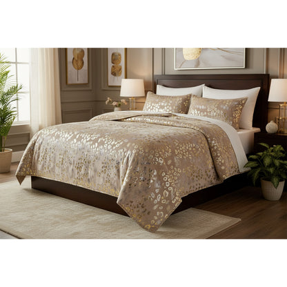 Piumone animalier oro in velluto beige