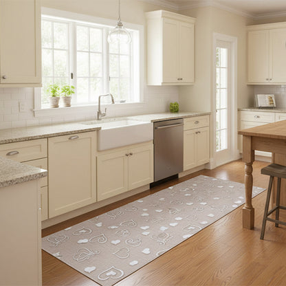 Tappeto antiscivolo fantasia cuori beige