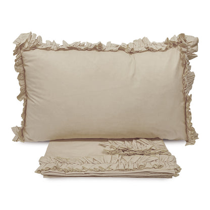 Completo lenzuola in cotone con volant beige