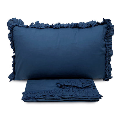 Completo lenzuola in cotone con volant blu