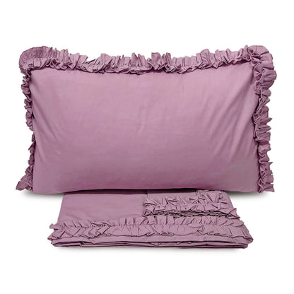 Completo lenzuola in cotone con volant malva