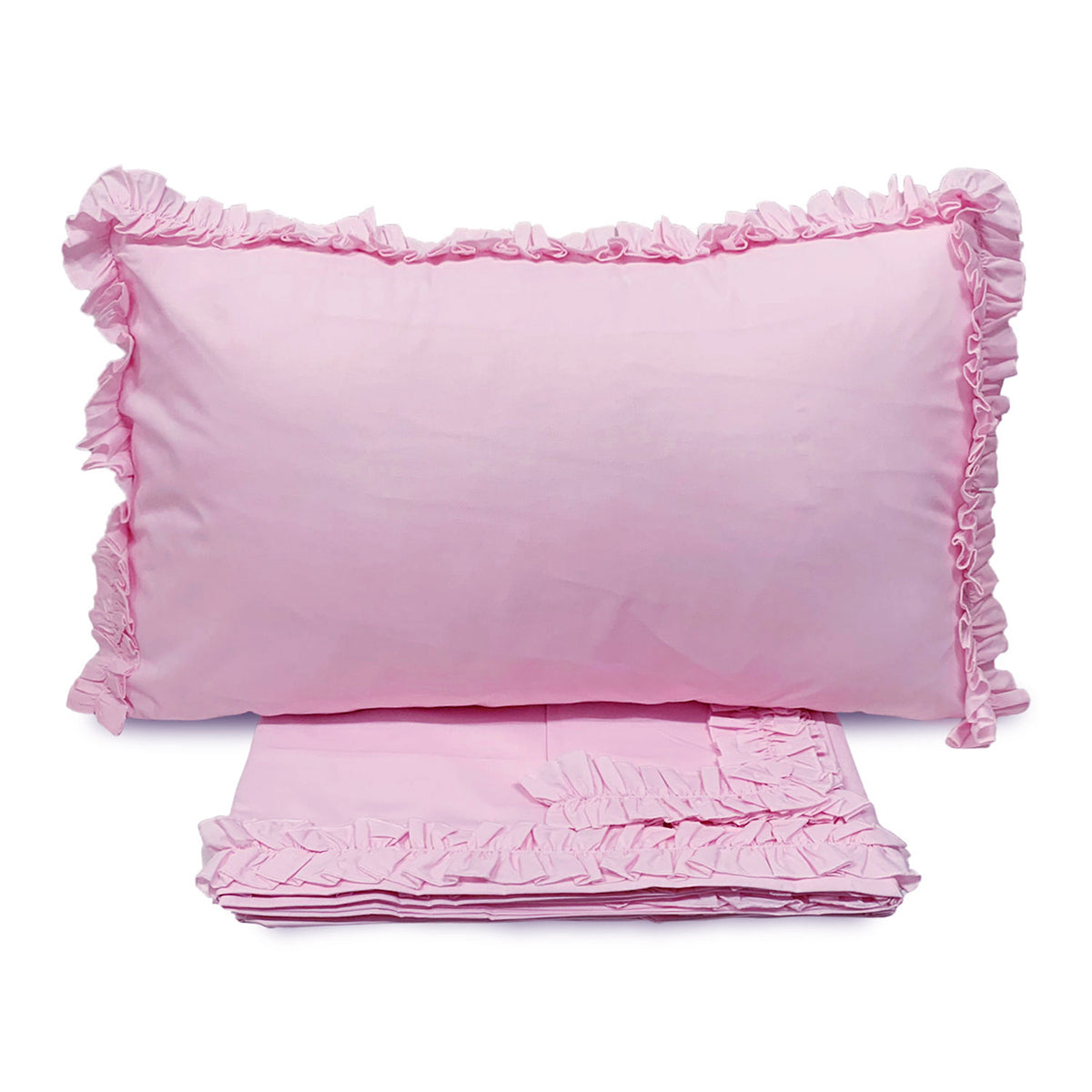 Completo lenzuola in cotone con volant rosa