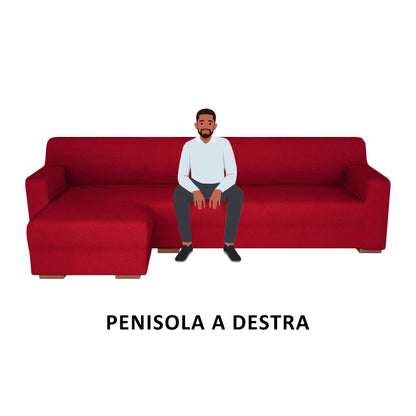 Copridivano elasticizzato con penisola bordeaux