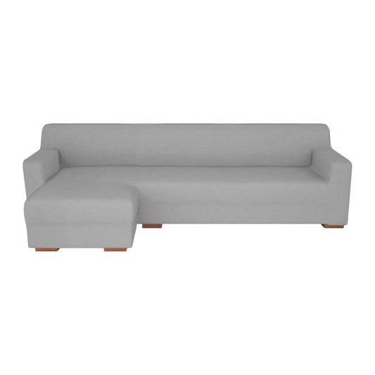 Copridivano elasticizzato con penisola grigio chiaro