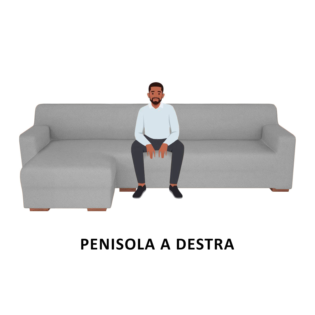 Copridivano elasticizzato con penisola grigio chiaro