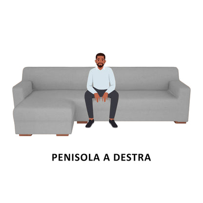 Copridivano elasticizzato con penisola grigio chiaro