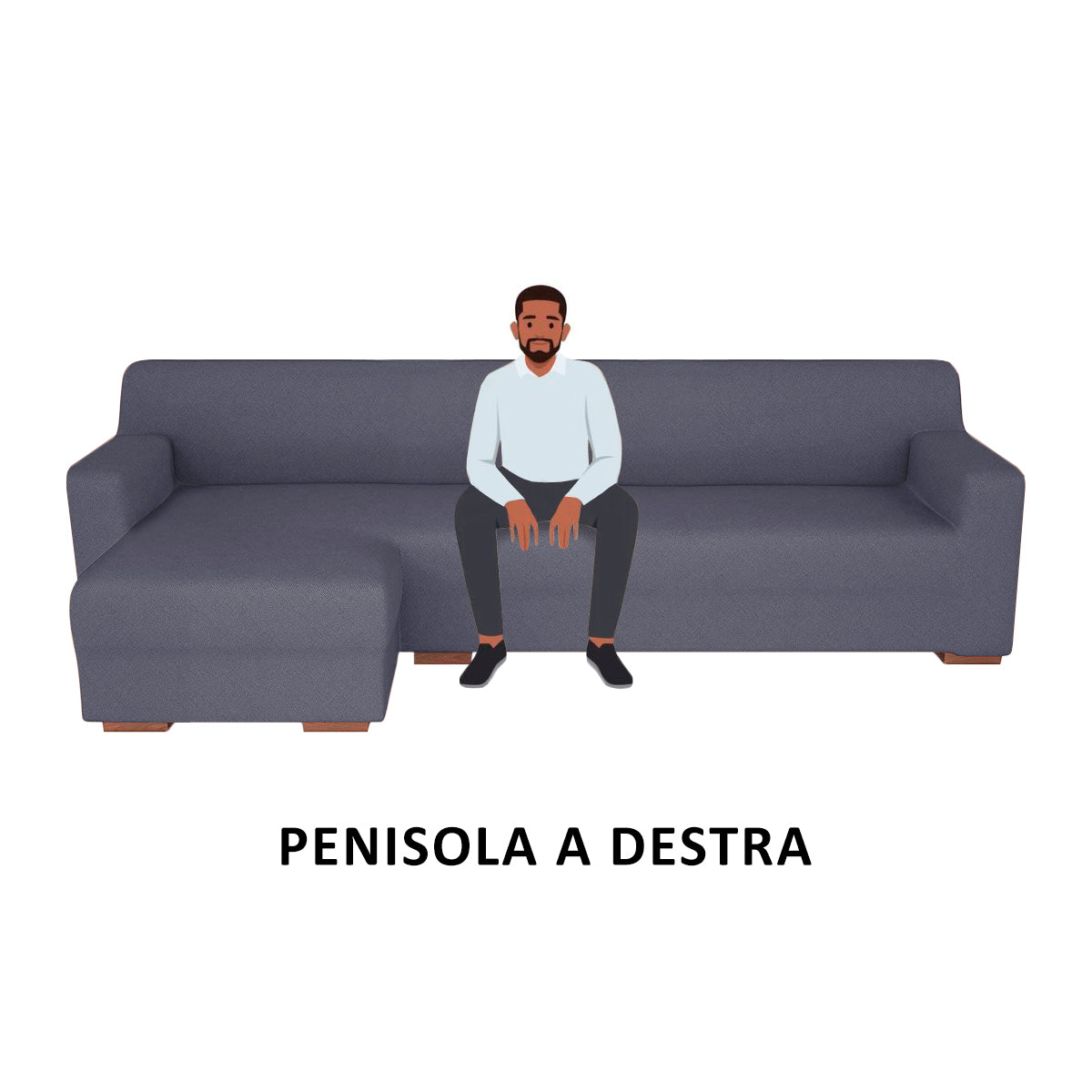 Copridivano elasticizzato con penisola grigio scuro
