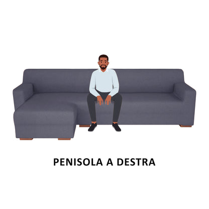 Copridivano elasticizzato con penisola grigio scuro
