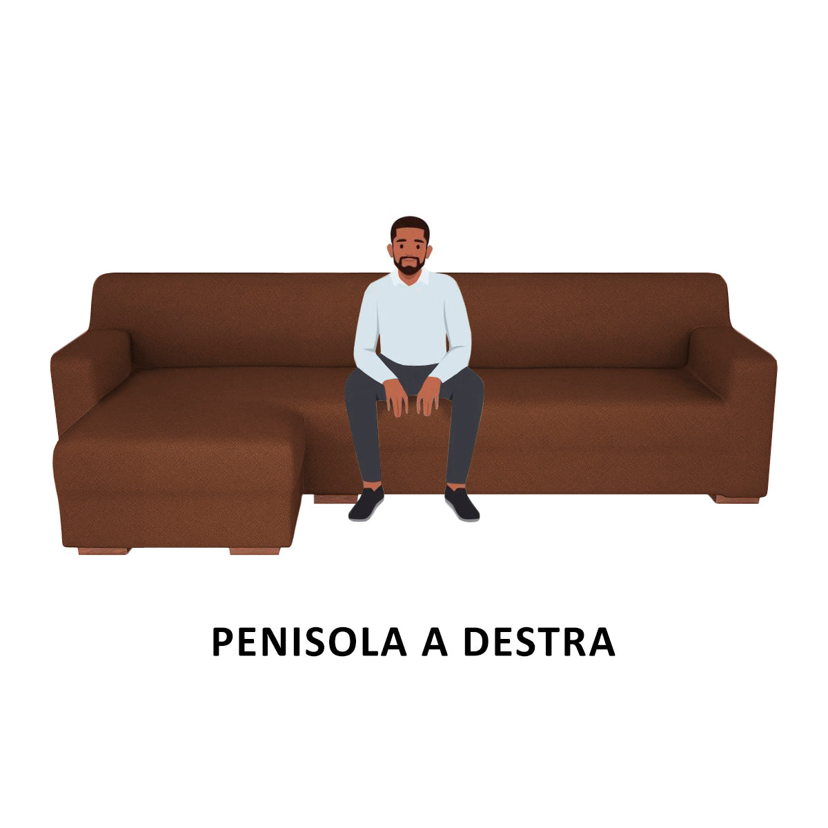 Copridivano elasticizzato con penisola marrone