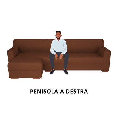 Copridivano elasticizzato con penisola marrone