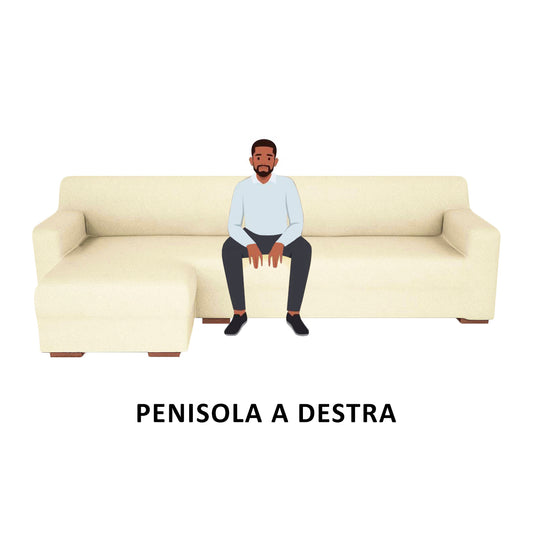 Copridivano elasticizzato con penisola panna