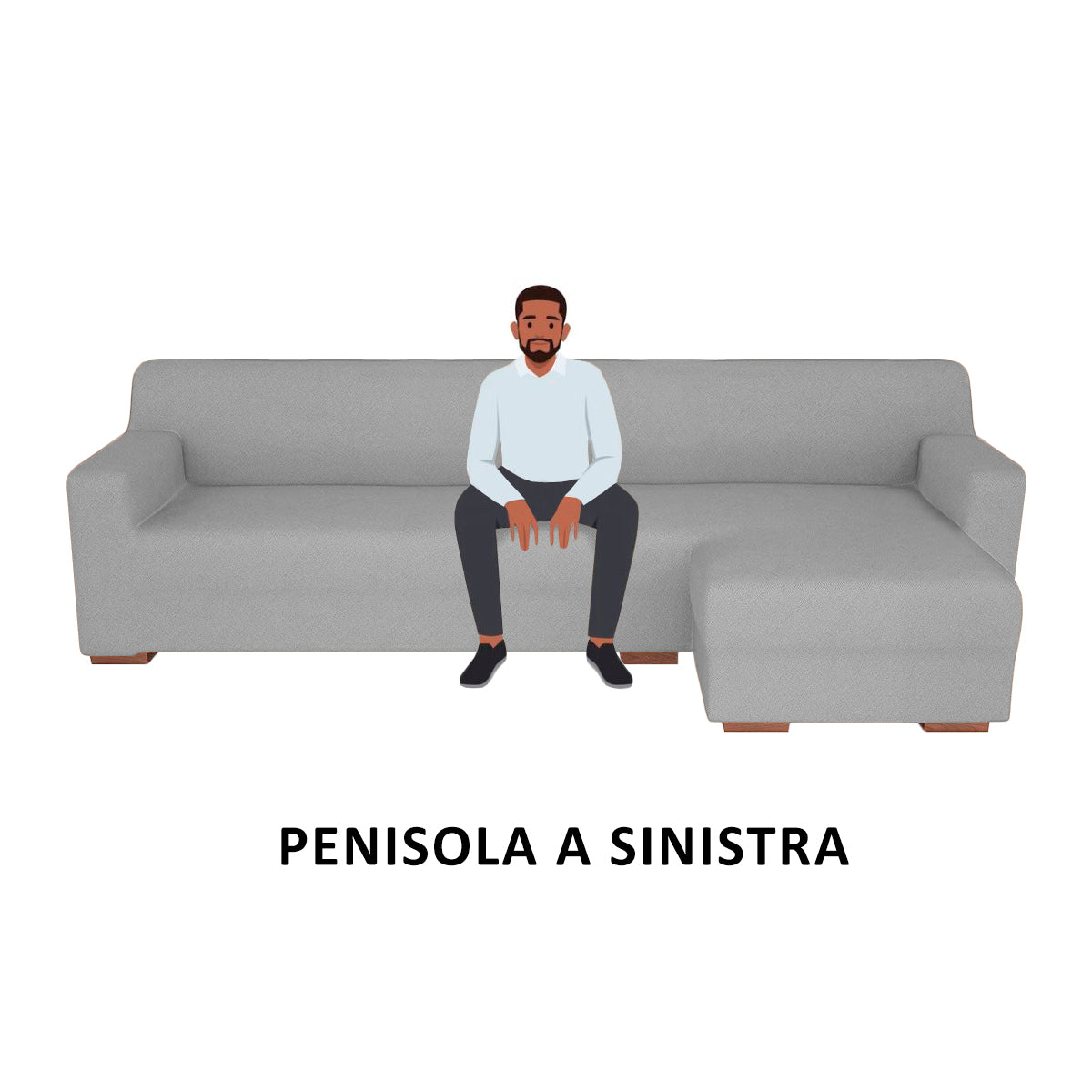 Copridivano elasticizzato con penisola grigio chiaro