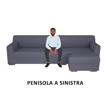 Copridivano elasticizzato con penisola grigio scuro