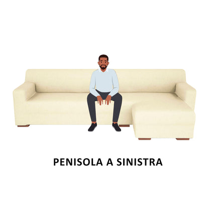 Copridivano elasticizzato con penisola panna