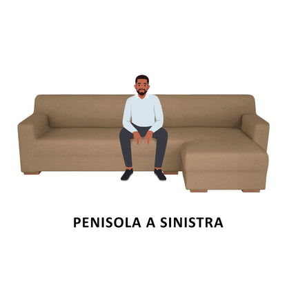 Copridivano elasticizzato con penisola tortora