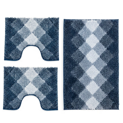 Tris tappeti bagno fantasia rombi blu