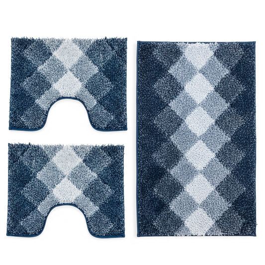 Tris tappeti bagno fantasia rombi blu