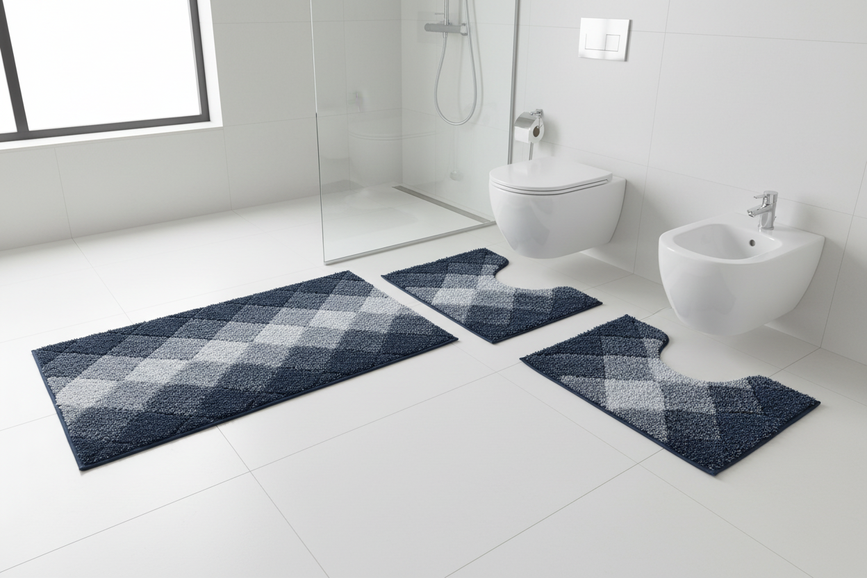 Tris tappeti bagno fantasia rombi blu