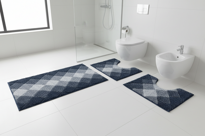 Tris tappeti bagno fantasia rombi blu