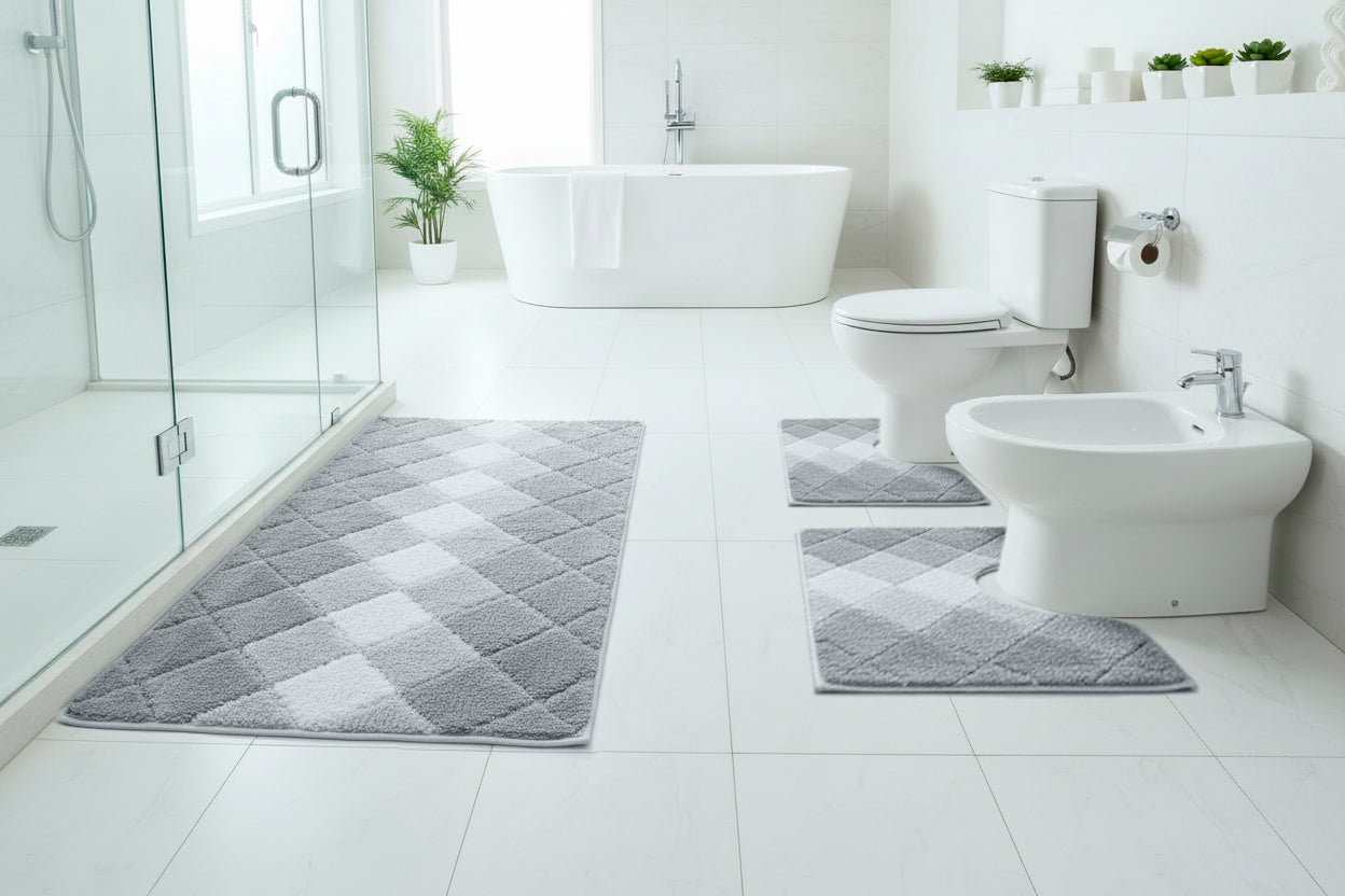 Tris tappeti bagno fantasia rombi grigio