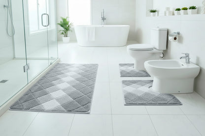 Tris tappeti bagno fantasia rombi grigio