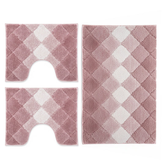 Tris tappeti bagno fantasia rombi rosa