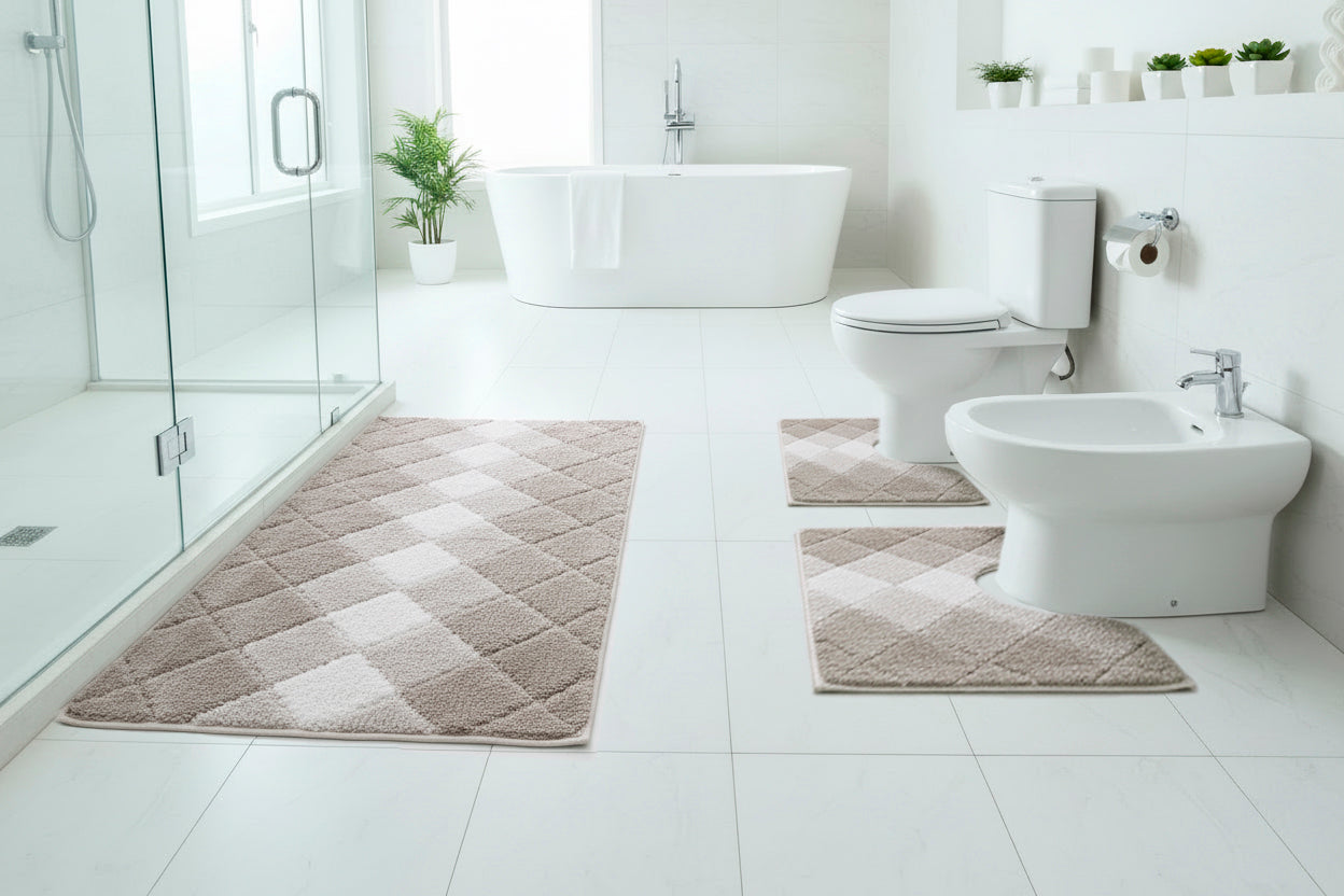 Tris tappeti bagno fantasia rombi tortora