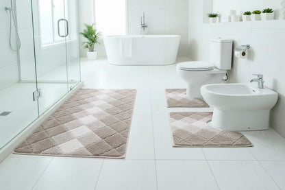 Tris tappeti bagno fantasia rombi tortora
