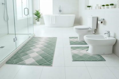 Tris tappeti bagno fantasia rombi verde